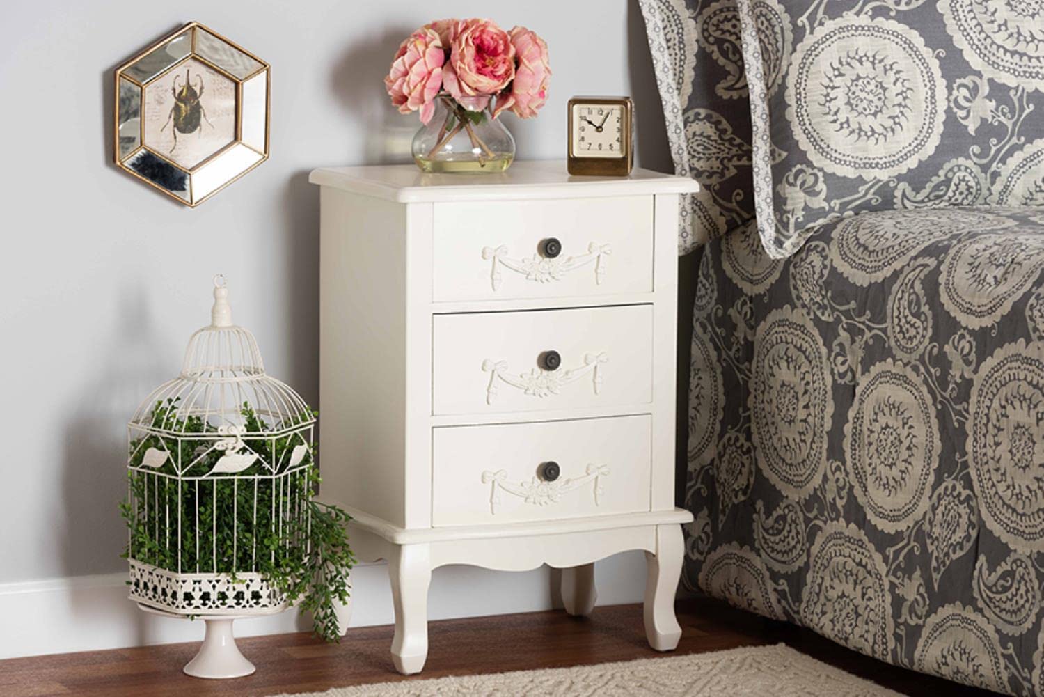 Baxton Studio Callen Classic and Traditional White Finished Wood 3-Drawer Nightstand