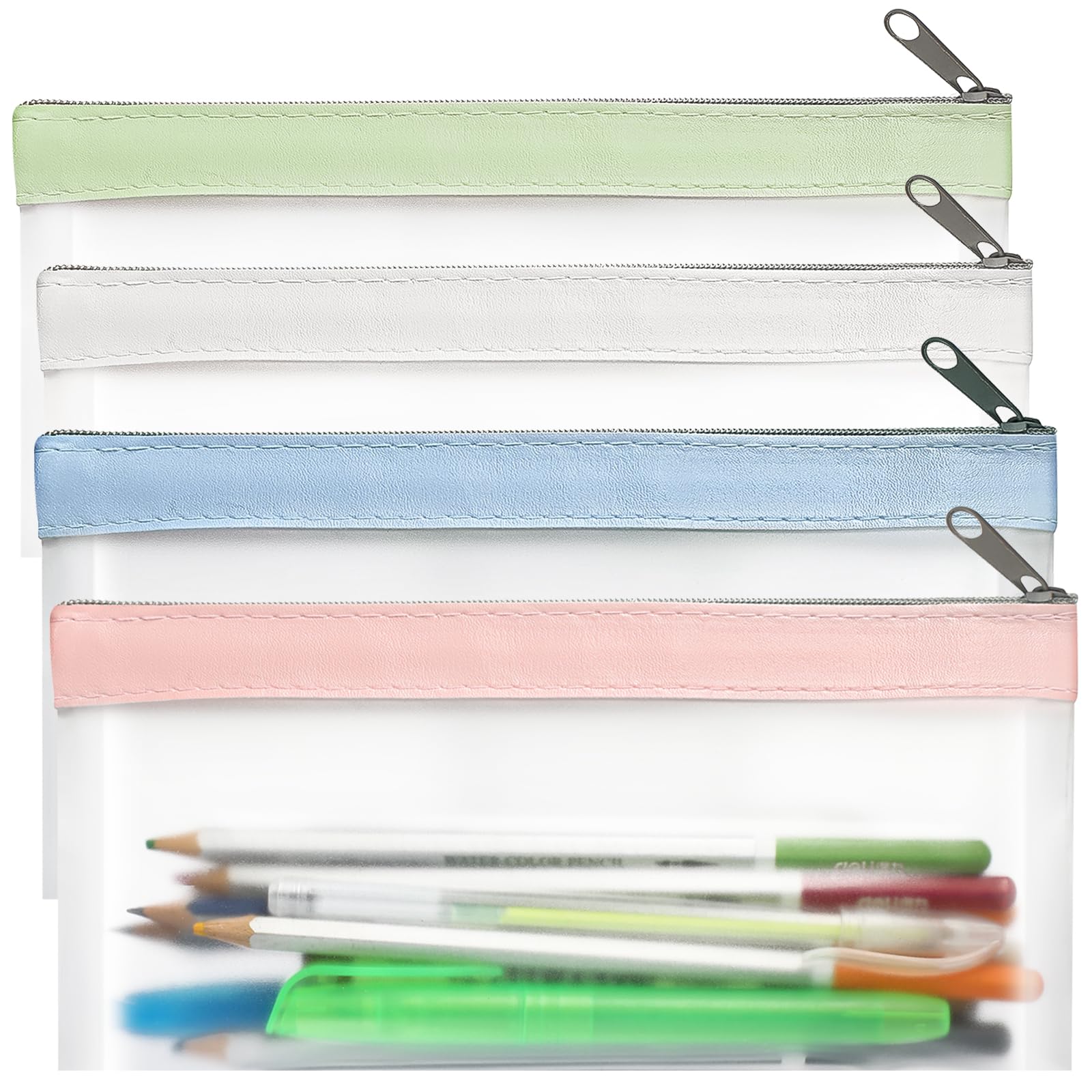 Goclimber 4 Pack Clear Pencil Pouch, Cute Pencil Case, Pencil Bag With Zipper, Teen Portable Pencil Pouch For School & Stationer