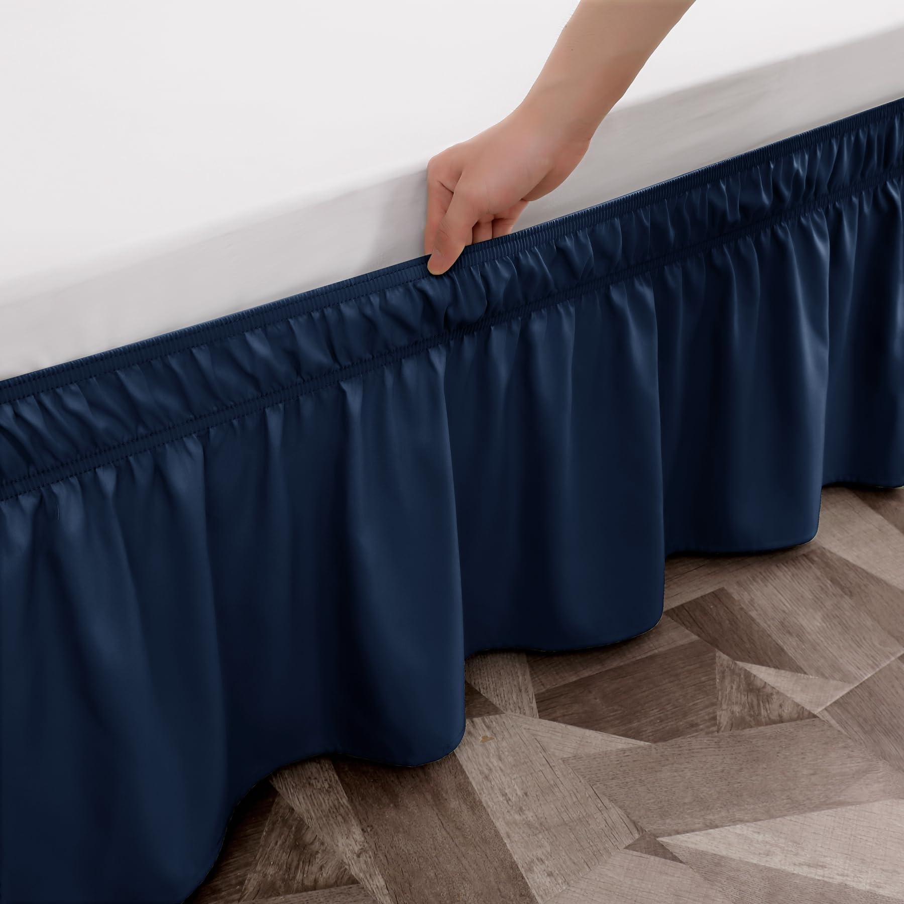 Toodou Navy Blue King Bed Skirt - Hotel-Quality Ruffles For King Beds With 16'' Drop - Elastic Wrap Around Dust Ruffle King Beds