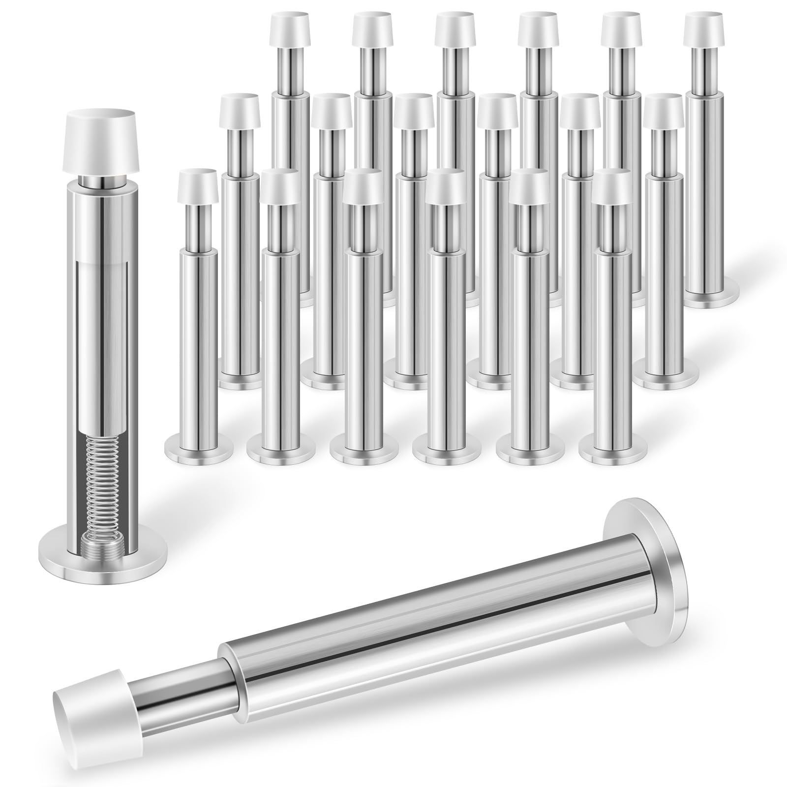 Kolako Door Stops, 20 Pack Spring Door Stop, 4.4 Inch Door Stoppers For Wall, Long Doorstop With Rubber Bumper, Baseboard Door S