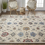 HomeRoots 514819 9 x 12 ft. Ivory Blue & Tan Wool Floral Hand Tufted Handmade Stain Resistant Rectangle Area Rug