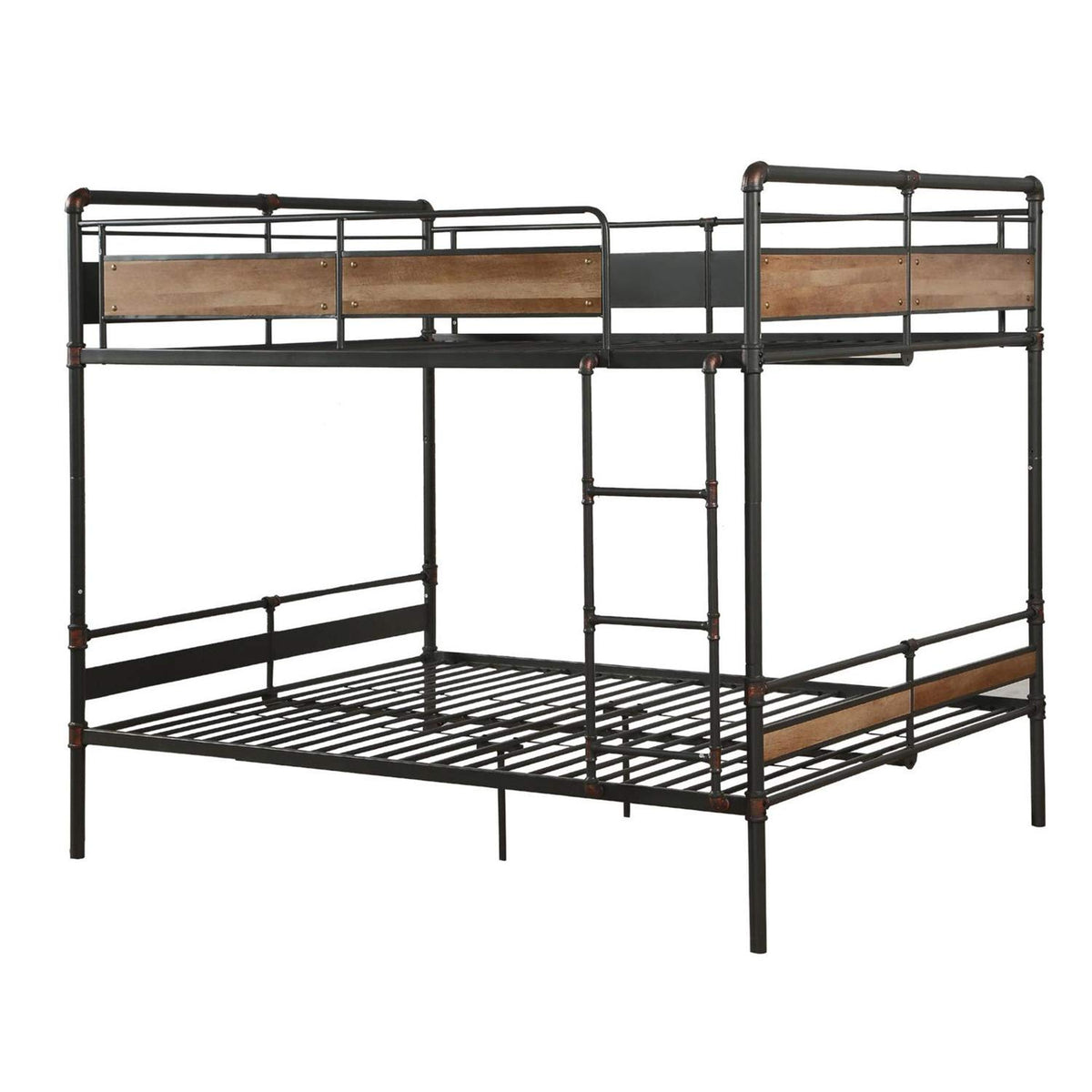 HomeRoots Sandy Black & Silver Metal, Wood 83&quot; X 65&quot; X 68&quot; Queen Over Queen Sandy Black and Silver Metal Bunk Bed