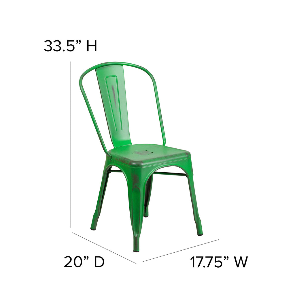 Flash Furniture Commercial Grade Distressed Green Metal Indoor-Outdoor Stackable Chair