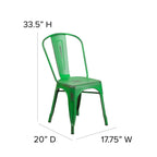 Flash Furniture Commercial Grade Distressed Green Metal Indoor-Outdoor Stackable Chair