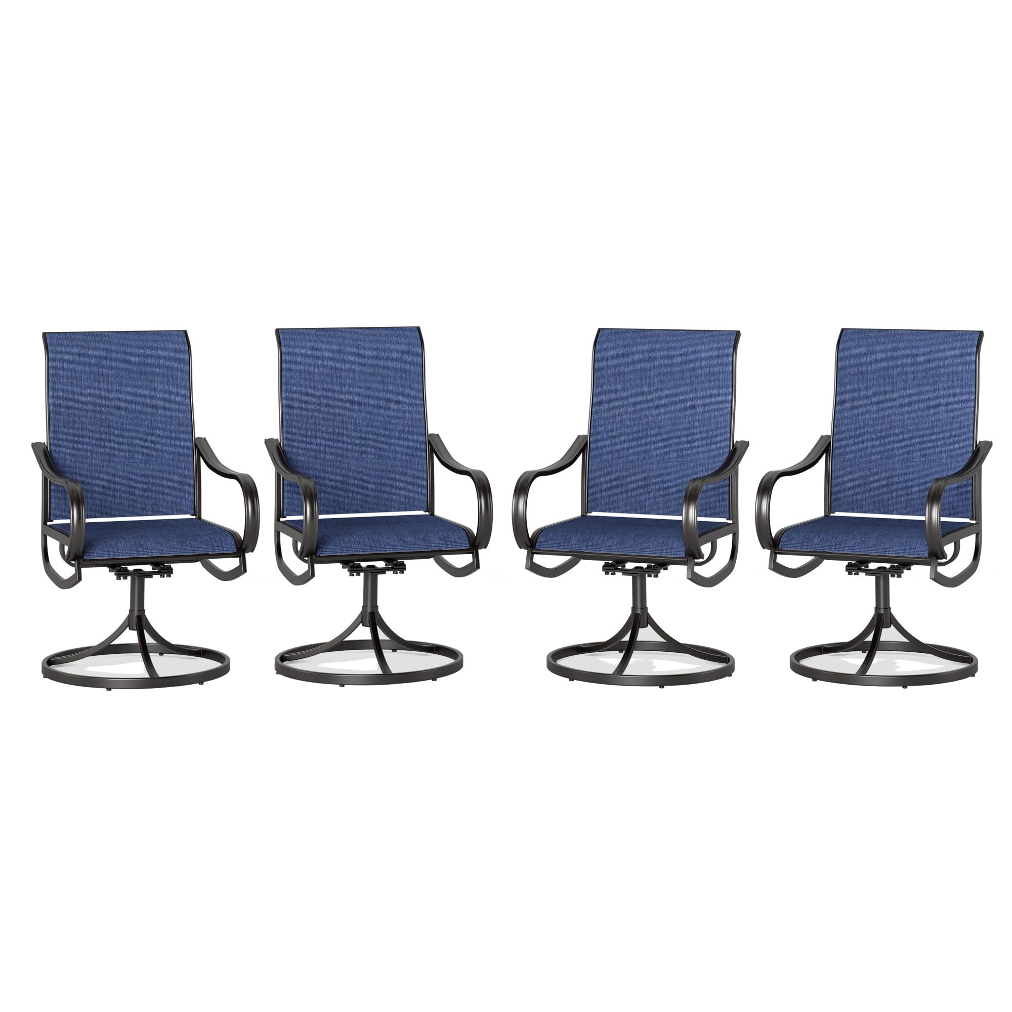 Phi Villa Patio Swivel Dining Chairs Set Of 4, All Weather Outdoor Chair With Textilene Mesh Fabric & Black Metal Frame For Outdoor Lawn Garden Poolside (Blue)