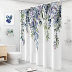 Nuseiis Long Blue Purple Shower Curtains 72 X 78, Fabric Tall Eucalyptus Leaves Shower Curtain Sets, Watercolor Floral Plant Bat