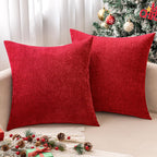 Miulee Pack Of 2 Christmas Red Decorative Pillow Covers 20X20 Inch Soft Chenille Couch Throw Pillows Farmhouse Cushion Covers For Home Decor Sofa Bedroom Living Room