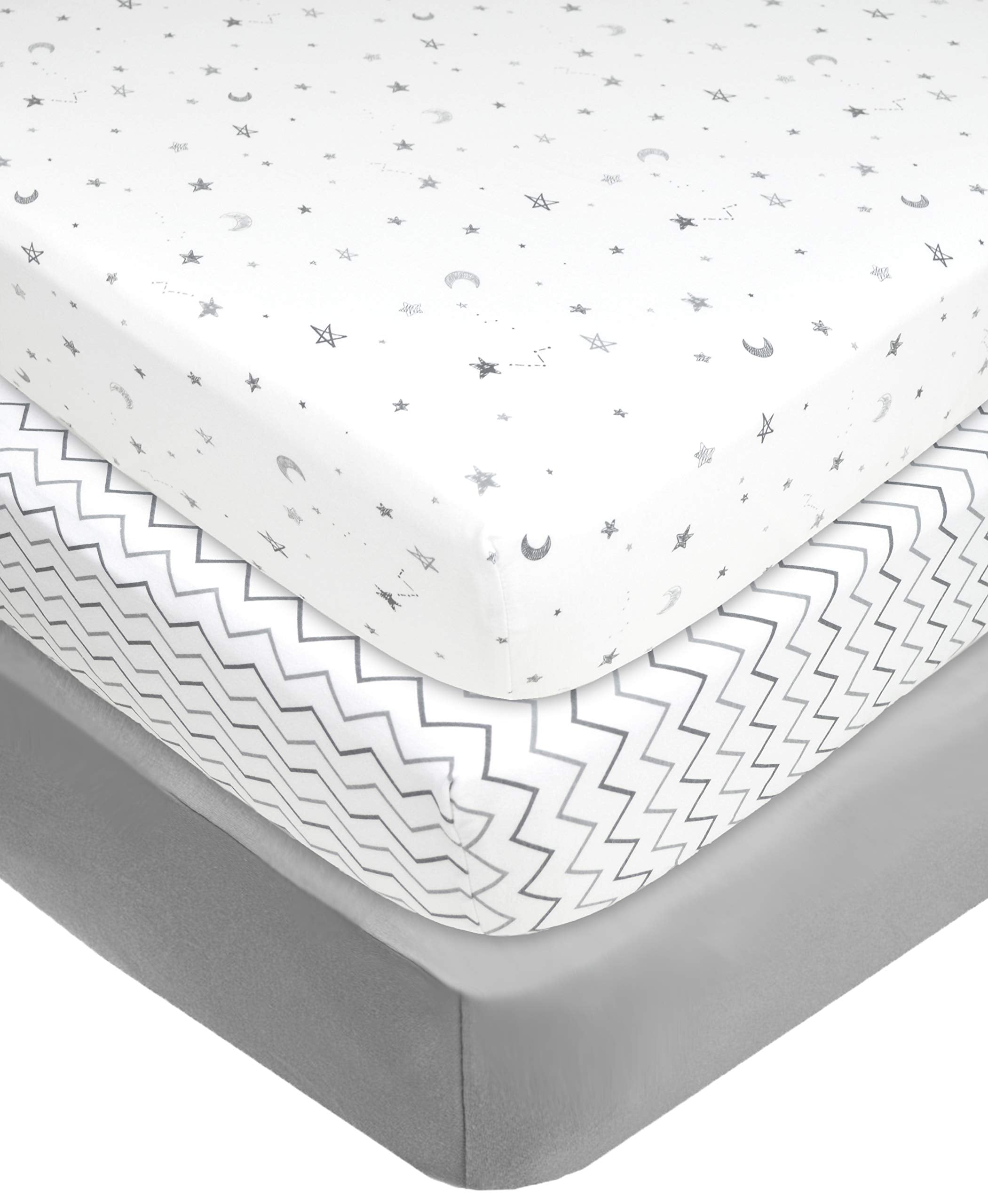 American Baby Company3 Packfitted Crib Sheets28' X 52',Soft Breathable Neutralcottonjerseysheet, Grey Star/Zigzag, For Boys An
