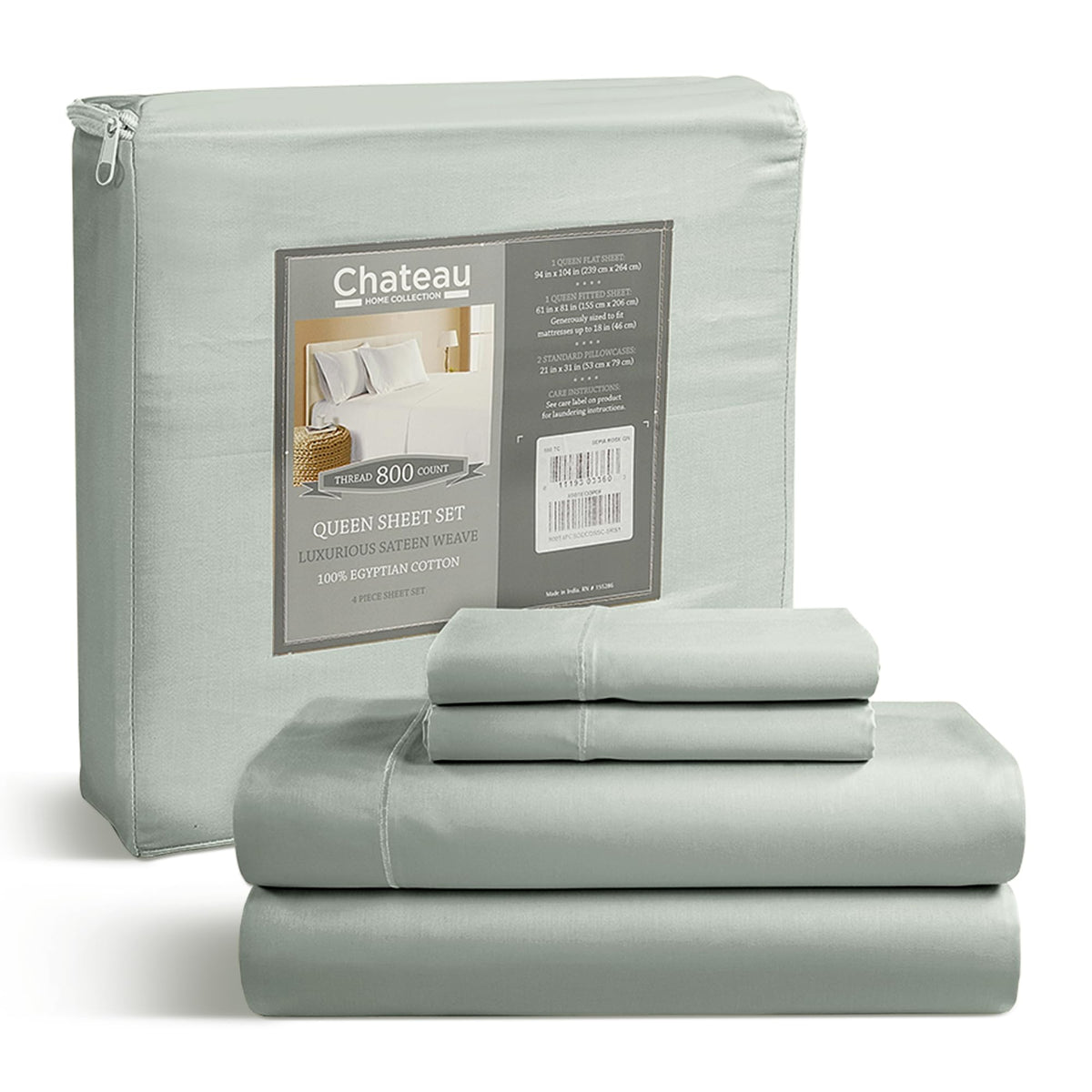 100% Egyptian Cotton Sheets King Size, 800 Thread Count 4 Piece Sage Green Bed Sheets Set, Sateen Weave King Size Bed Sheets Dee