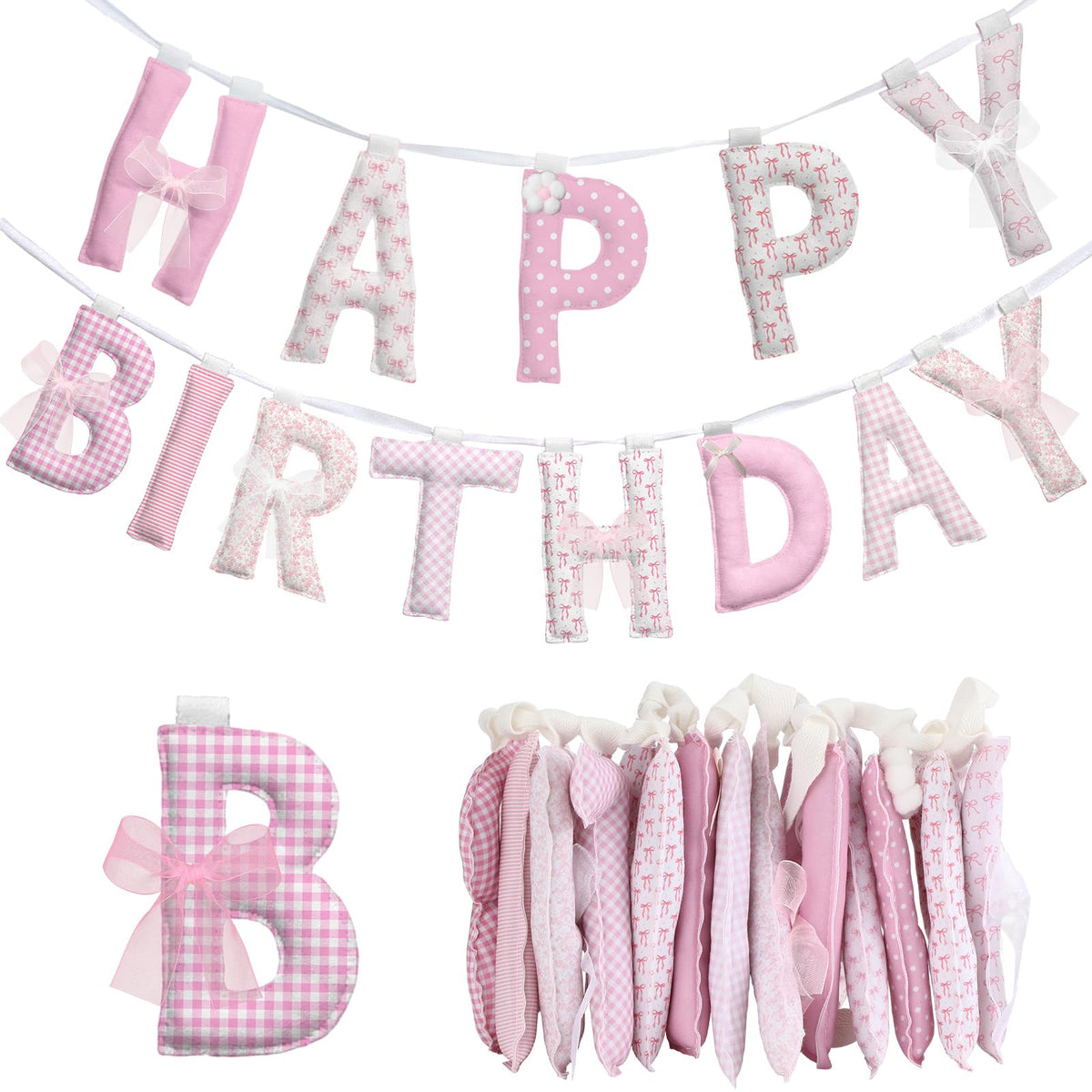 Suncalla Prestrung Happy Birthday Banner Felt,Cute Pink