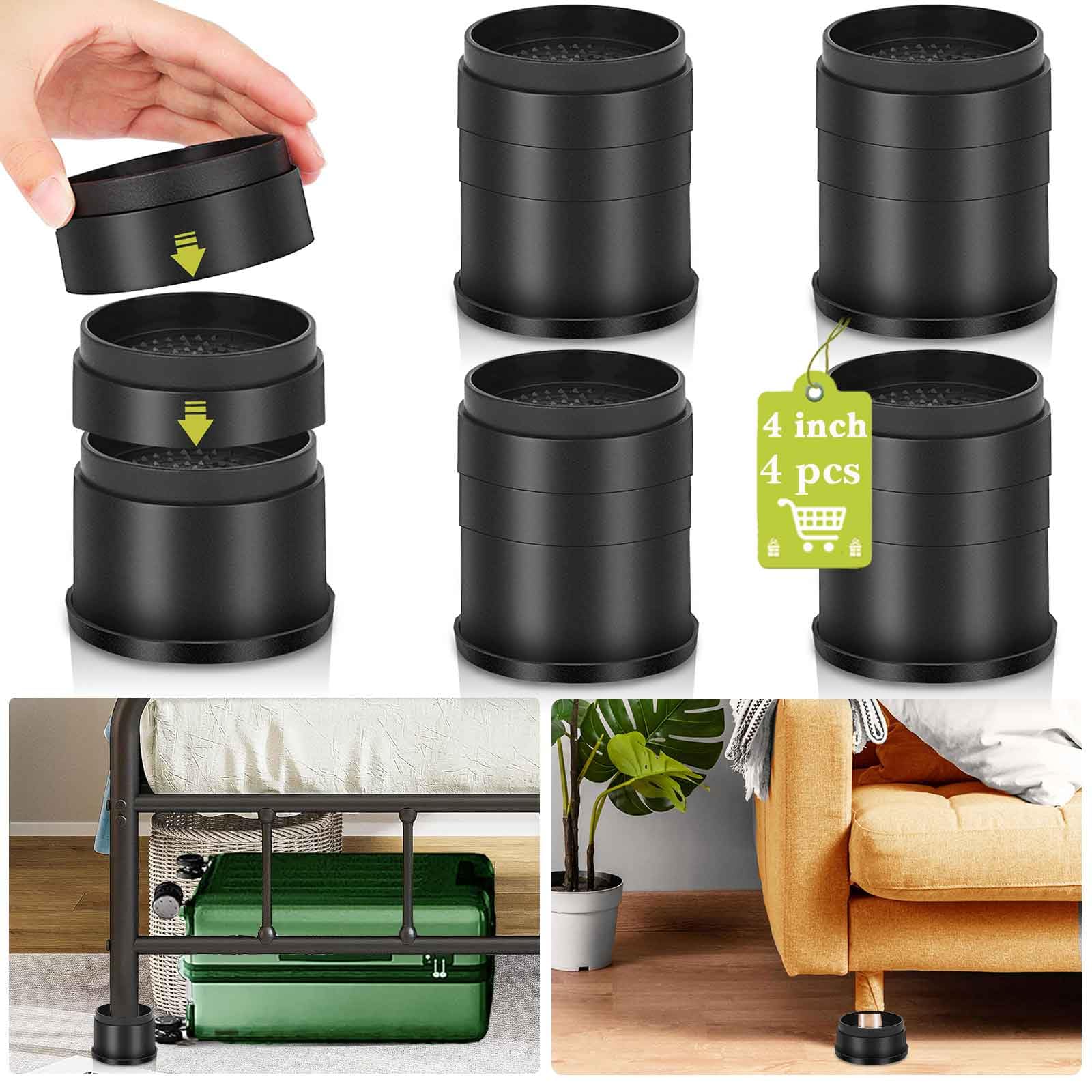 Yookwutar 4 Pack Furniture Risers 4 Inch, Adjustable Bed Risers Heavy Duty For Table Desk Couch Chair Sofa Cabinet Bed Frame Dor