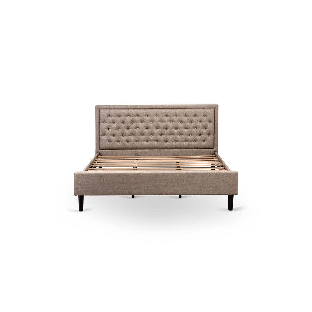 East West Furniture KD16F-1GA08 2 Piece Full Bed Set - 1 Modern Bed Frame Dark Khaki Linen Fabric Padded and Button Tufted Headboard with 1 Bedroom Nightstand - Antique Walnut Finish Nightstand
