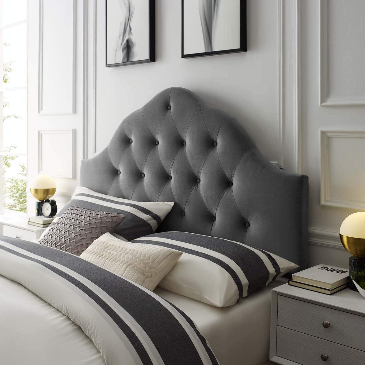 Modway Sovereign Twin Diamond Tufted Performance Velvet Headboard, Navy