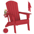Plawdlik Folding Adirondack Chair, SGS Tested, Wooden Textured with Cup Holder, Heavy All-Weather HDPE Outdoor Chairs for Patio 
