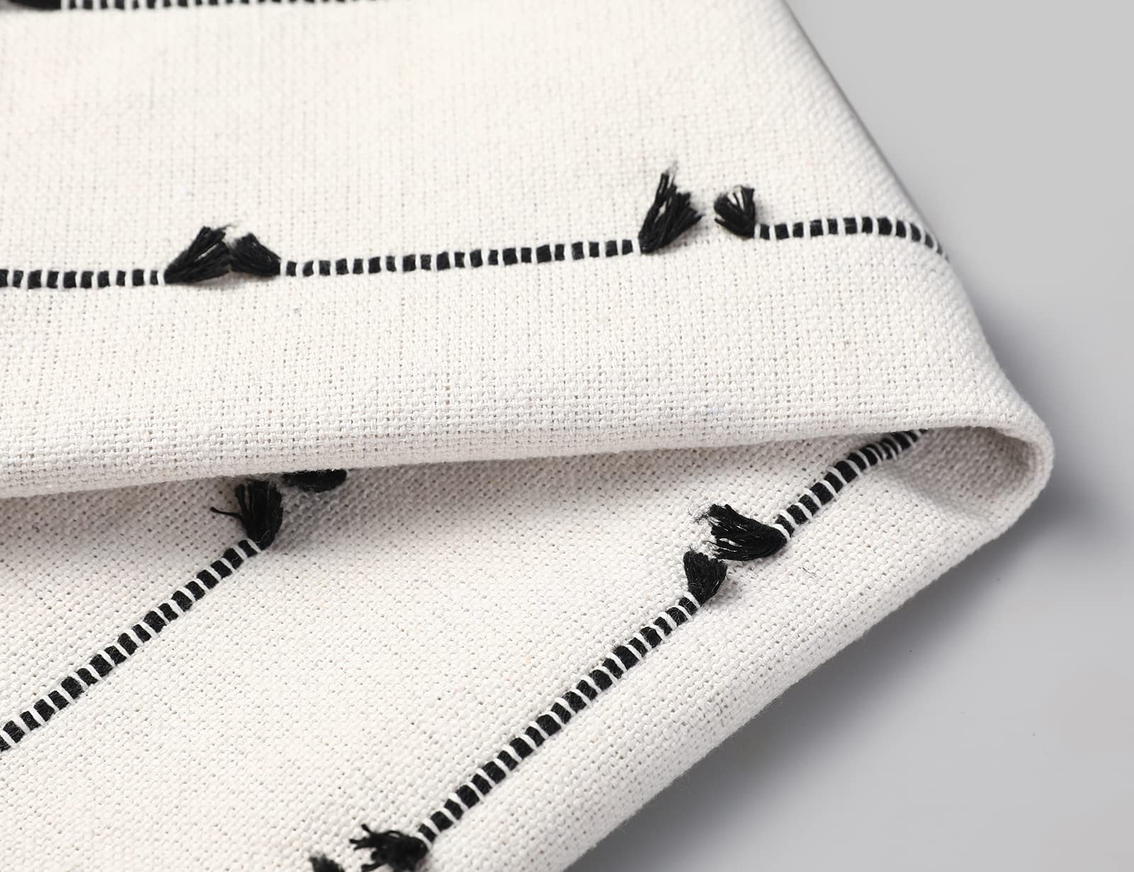 Nuyecy Set Of 2 Boho Throw Pillow Covers 16X16,Black Off White Neutral Couch Pillow Case With Tassel Fringe Decorative,Modern Ac