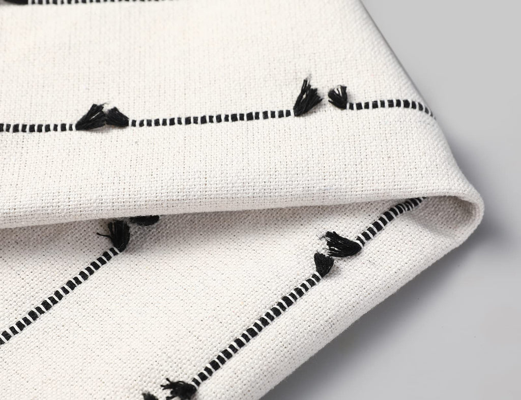 Nuyecy Set Of 2 Boho Throw Pillow Covers 22X22,Black Off White Neutral Couch Pillow Case With Tassel Fringe Decorative,Modern Ac