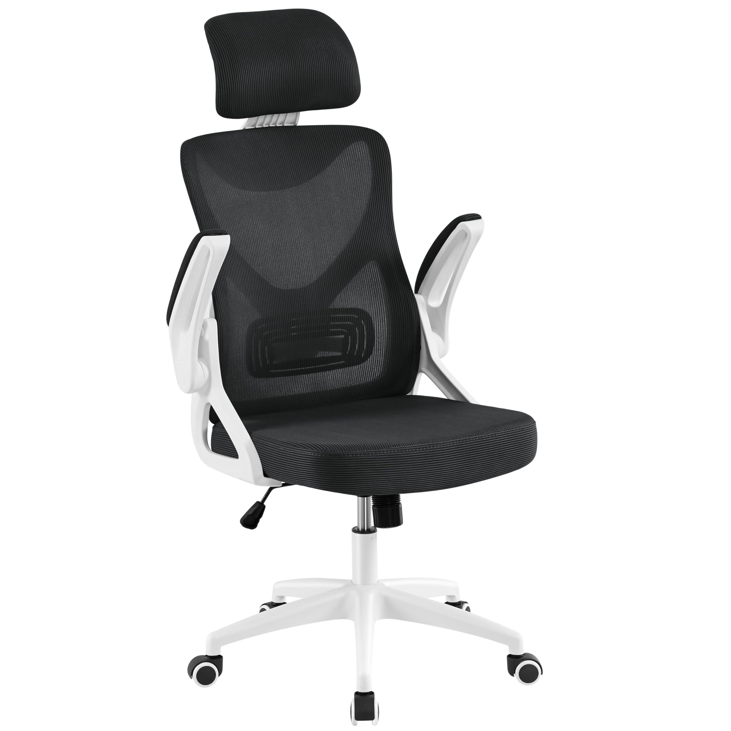 Yaheetech Ergonomic Mesh Office Chair, High Back Desk Chair With With Flip-Up Armrests, Adjustable Padded Headrest Computer Chair With Lumbar Support For Home Oiffce Game Room, White/Black
