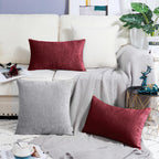 Brawarm Chenille Throw Pillow Covers 12X20 Inches - Burgundy Chenille Lumbar Pillow Covers Pack Of 2, Solid Dyed Soft Chenille P