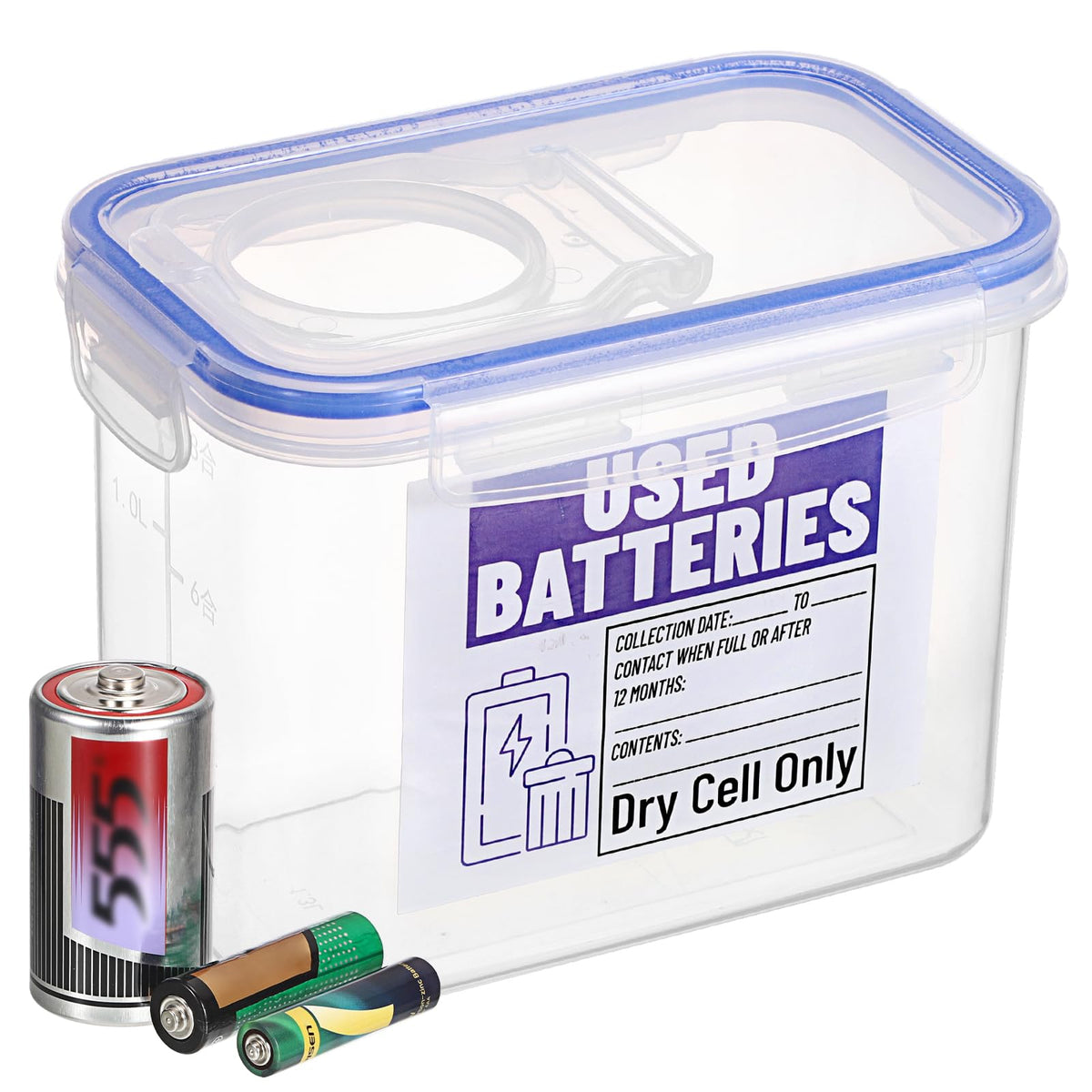 BTSKY Battery Recycling Container with Lid for Household Batteries, Blue