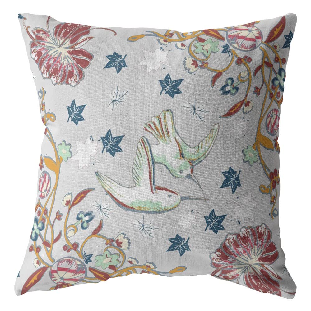 HomeRoots Broadcloth Gray Bird and Nature Indoor Outdoor Throw Pillow