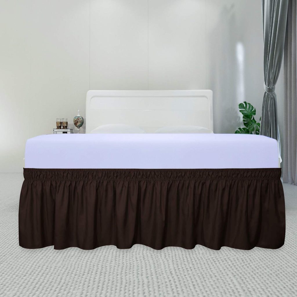 Purefit Wrap Around Ruffled Bed Skirt With Adjustable Elastic Belt - 14 Inch Drop Easy To Put On, Wrinkle Free Bedskirt Dust Ruffles, Bed Frame Cover For Twin,Twin Xl And Full Size Beds, Chocolate