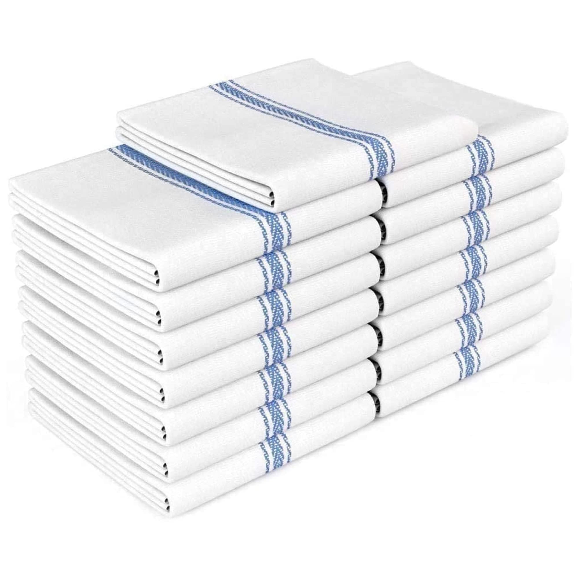 Zeppoli Classic Dish Towels - 15 Pack - 14 by 25 - 100% Cotton Kitchen Towels - Reusable Bulk Cleaning Cloths - Blue Hand Towels