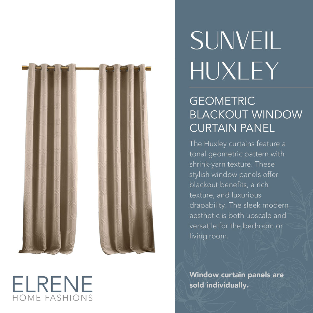Elrene Home Fashions Sunveil Huxley Geometric Blackout Window Curtain Panel, 52X84, Taupe
