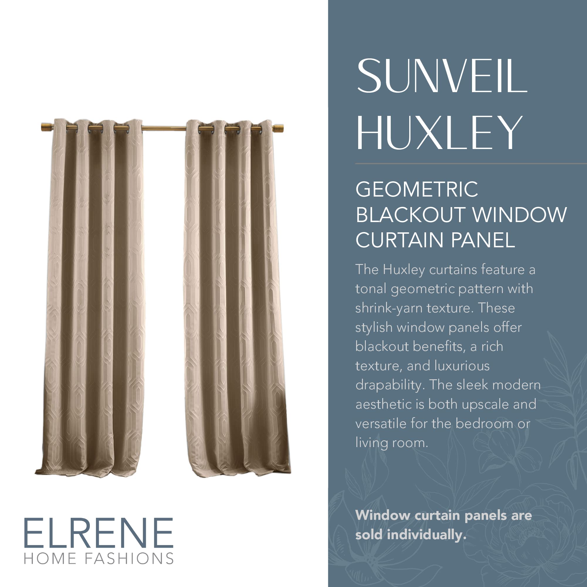 Elrene Home Fashions Sunveil Huxley Geometric Blackout Window Curtain Panel, 52X84, Taupe