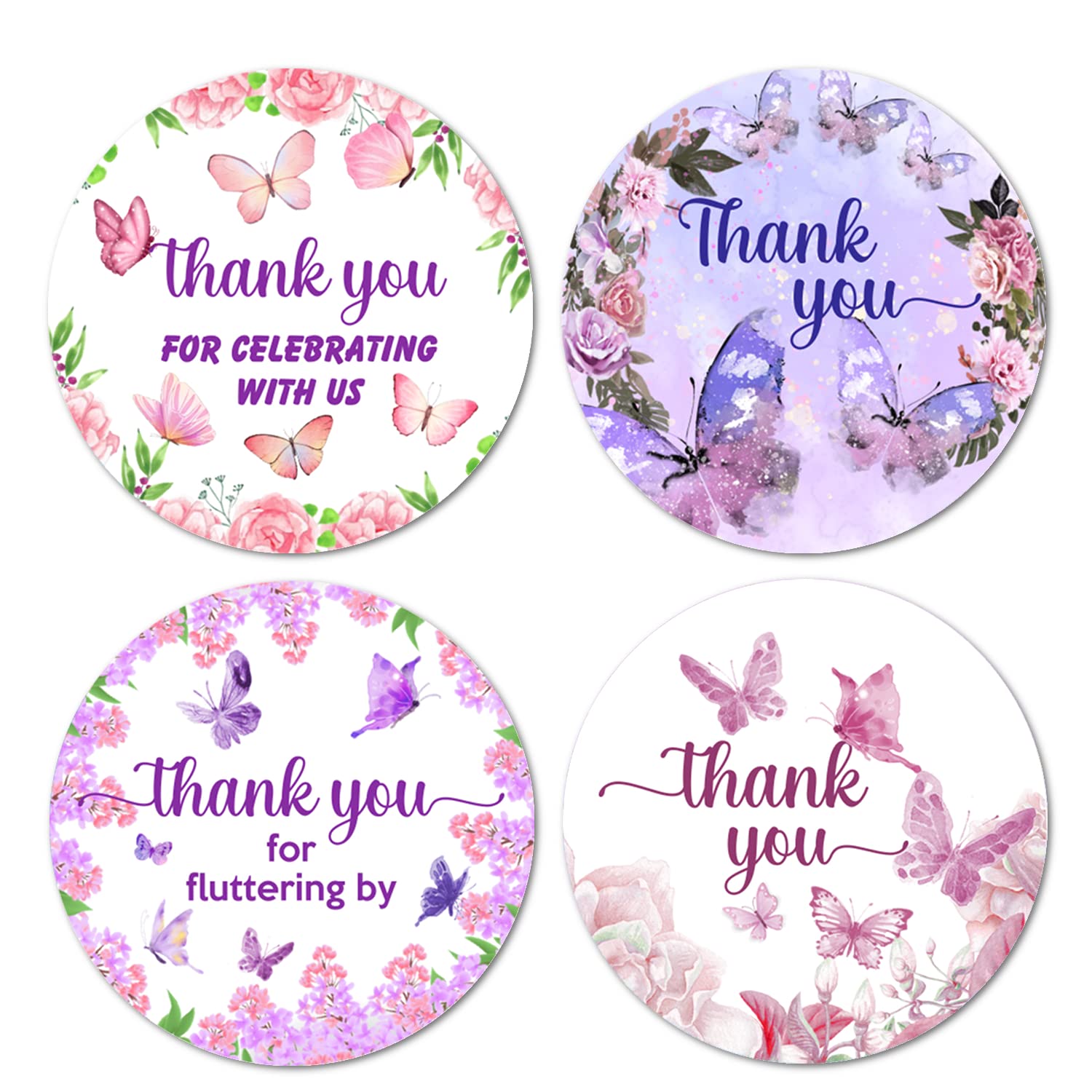 Butterfly 40 Thank You Stickers, 2 Inch Big Round Glossy Labels, Theme For Baby Shower, Birthday, Wedding, Bridal Shower, Great