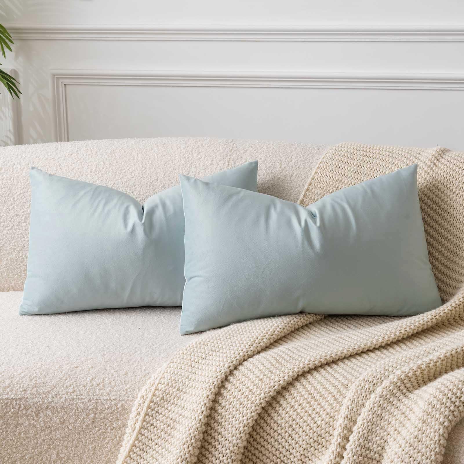Juspurbet Powder Blue Decorative Lumbar Velvet Throw Pillow Covers 12X20 Inches,Pack Of 2 Luxury Soft Cushion Cases For Couch So
