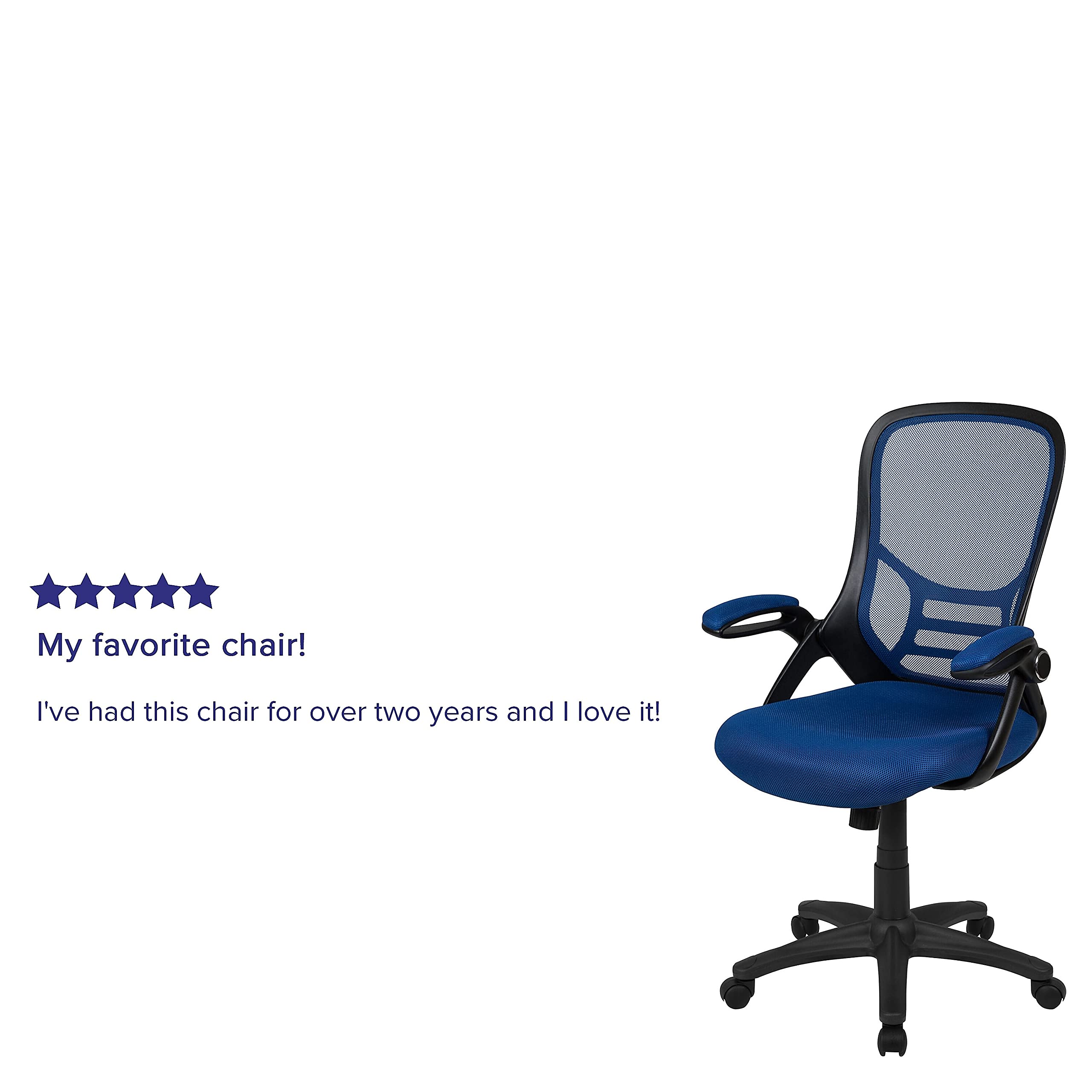 Flash Furniture Porter High-Back Swivel Office Chair with Adjustable Lumbar Support and Seat Height, Ergonomic Mesh Desk Chair with Flip-Up Armrests, Blue/Black