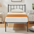 VECELO Twin Metal Platform Bed Frame with Headboard, Heavy Duty Steel Slat Support, Under Bed Storage,No Box Spring Needed, Easy