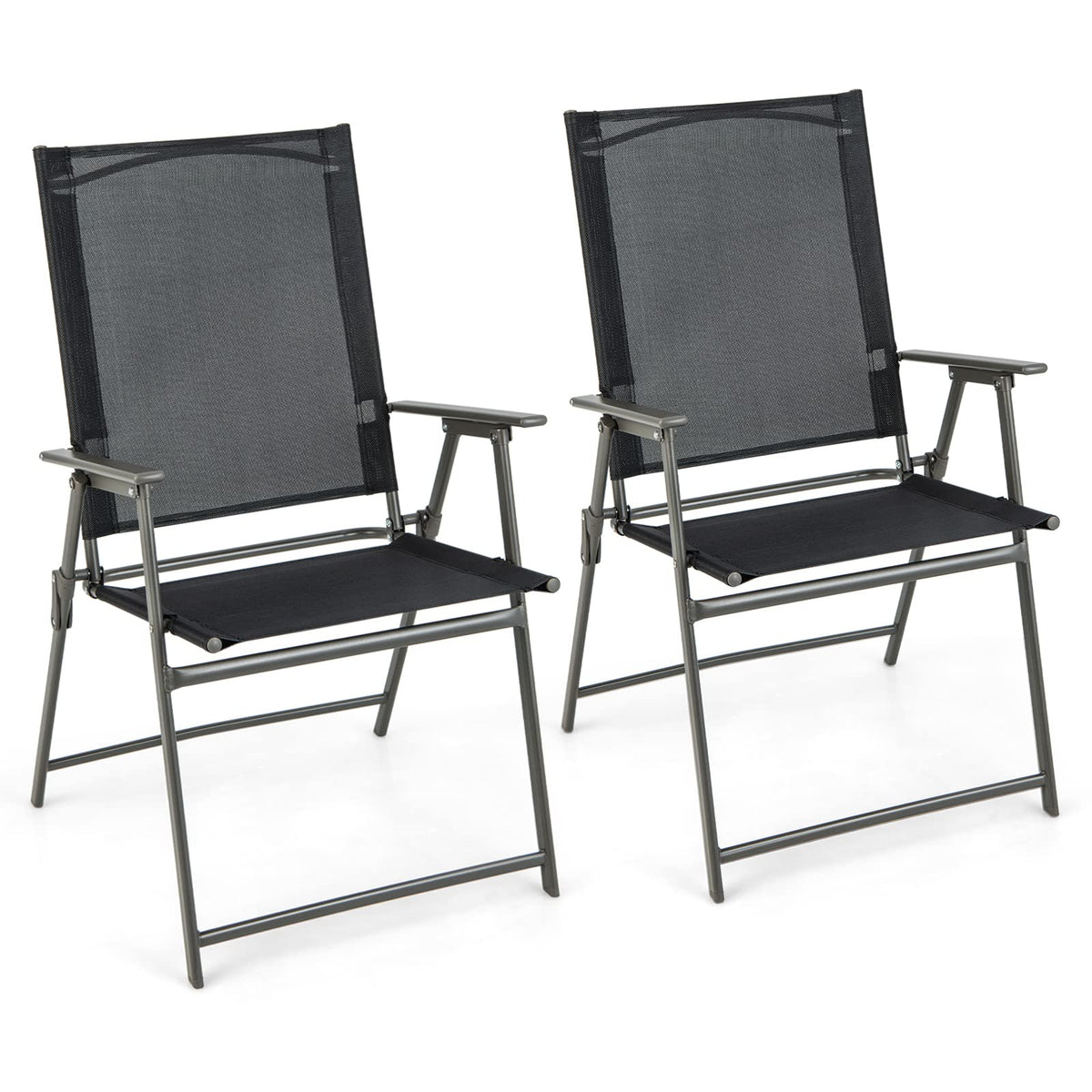 Giantex Patio Folding Chairs Set Of 2, Outdoor Lawn Chairs With Rustproof Metal Frame, Portable Dining Chairs For Porch, Deck, Garden, Backyard, Camping