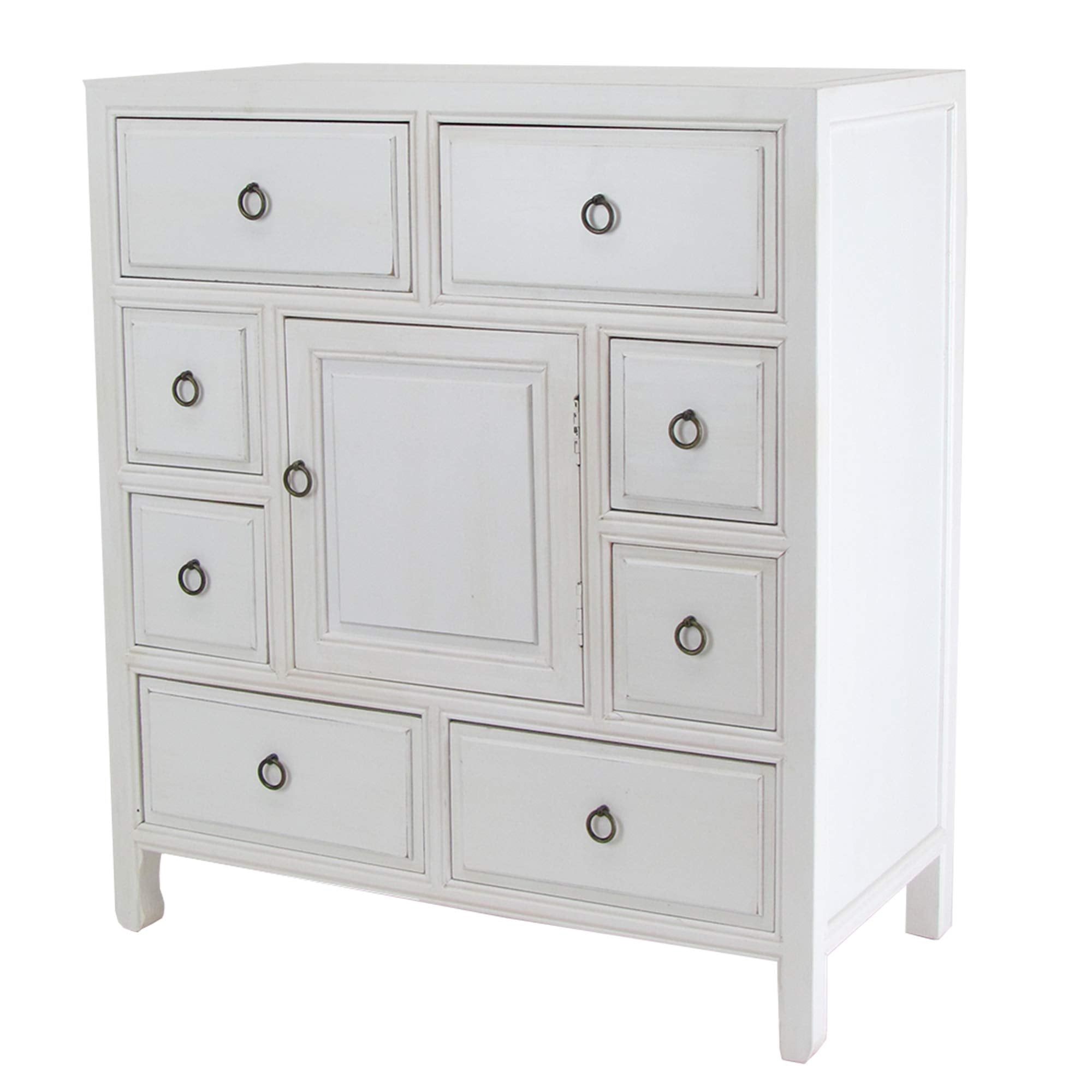 Benjara Wooden Chest With 8 Spacious Drawers And 1 Cabinet, White
