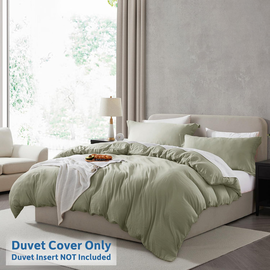 Nestl Light Sage Duvet Cover Full Size - Soft Prewashed Full Size Duvet Cover Set, 3 Piece, With Zipper Closure, 1 Duvet Cover 80X90 Inches And 2 Pillow Shams - No Comforter