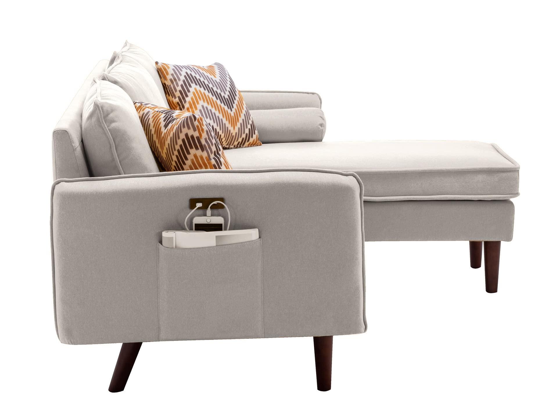 Lilola Home Mia Beige Sectional Sofa Chaise with USB Charger & Pillows