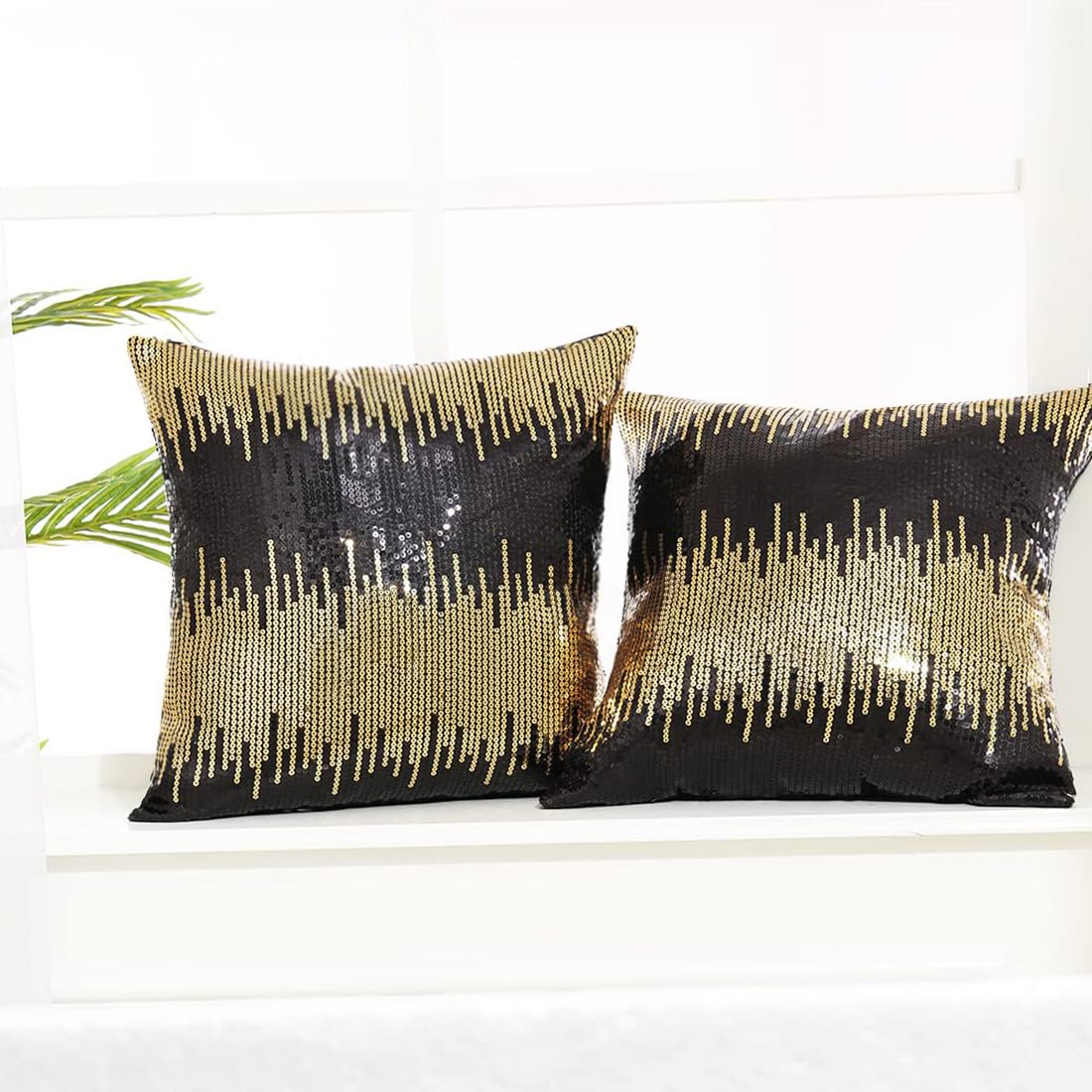 Eternal Beauty Sequin Pillow Case,Decorative Glitter Pillow Cover For Home Decor Throw Cushion Cover, 18X18 Inches, Black+Gold,