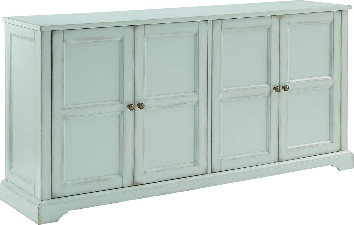 Crosley Furniture Holbrook Traditional Sideboard Buffet Cabinet, Kitchen Storage, Living Room TV Stand, Distressed Seafoam Blue