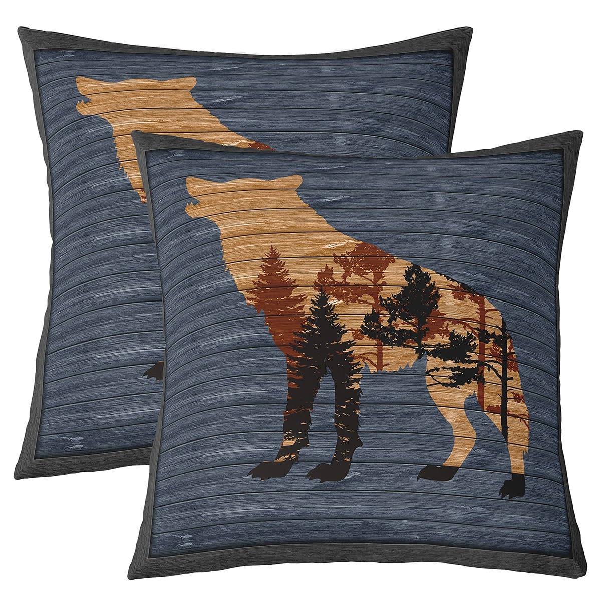 Feelyou Cute Wolf Throw Pillow Covers for Couch Sofa Bed,Set of 2 Wolves Howling Decorative Pillows Cushion Covers,Animal Wolves