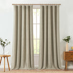 Jinchan Burlap Look Curtains 96 Inches Long Linen Textured Curtains For Living Room Light Filtering Farmhouse Curtains Rod Pocke