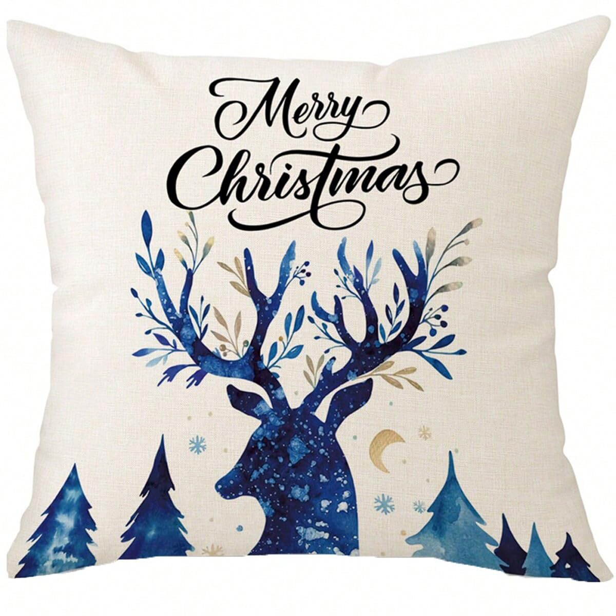 Mfgneh Merry Christmas Pillow Covers 18X18 Inch Winter Holiday Christmas Deer Decor Throw Pillows Christmas Decorations For Sofa