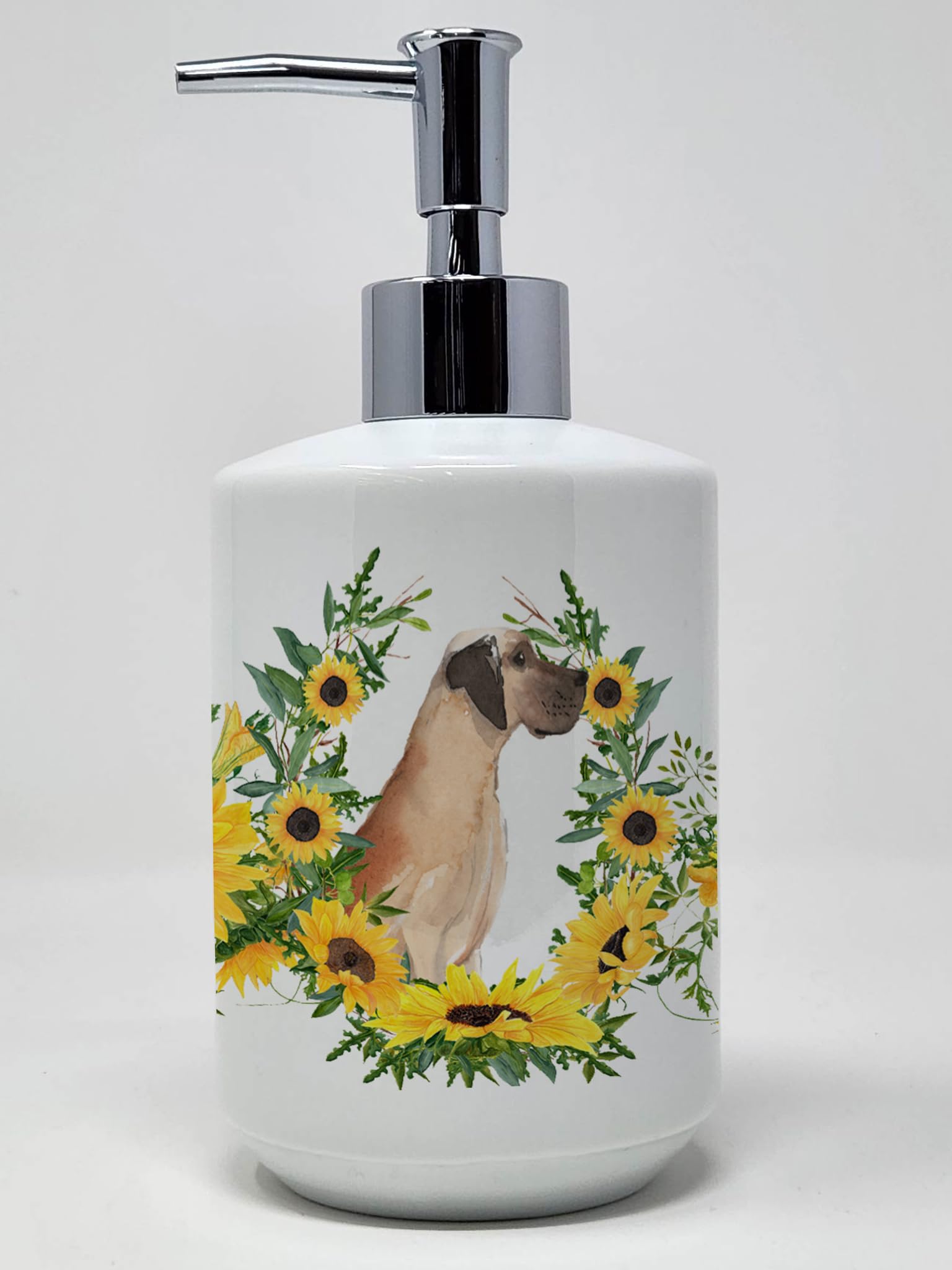 Caroline's Treasures CK2938SOAP Fawn Natural Great Dane in Sunflowers Ceramic Soap Dispenser Hand Soap Dispenser Pump Bottles fo