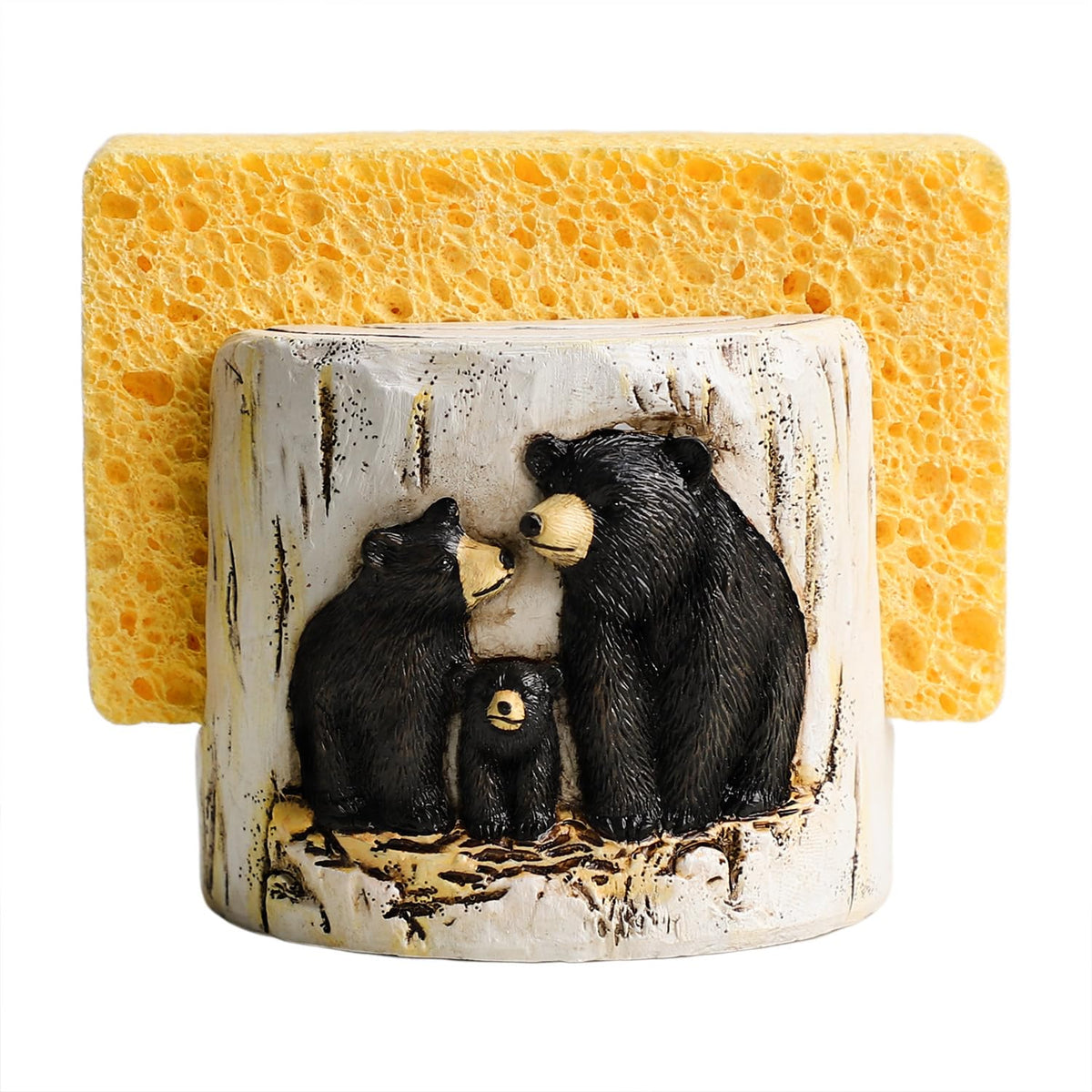 Bicuzat Resin Black Bear Sponge Holder for Kitchen Sink, Stump Compact Sink Caddy Organizer, Dish Sponge Holder