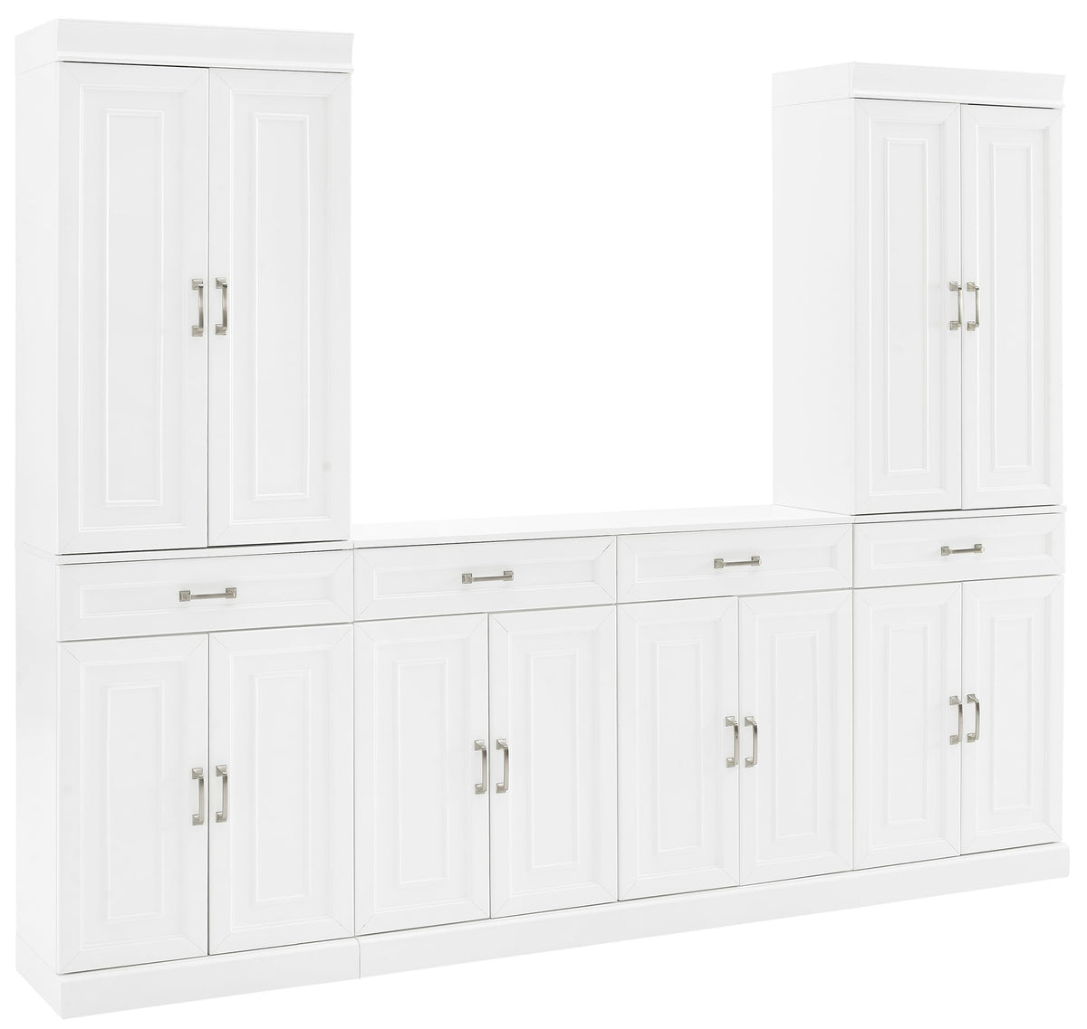 Crosley Furniture Stanton 3-Piece Traditional Sideboard Buffet Cabinet and Kitchen Storage Pantry Set, White