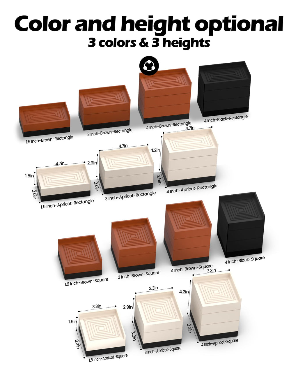 Furniture Risers, Tclouda Bed/Sofa/Desk/Table/Chair Leg/Fridge Lifts To 1.5, 3 And 4 In, Rectangle Adjustable Risers Blocks For