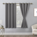 Hiasan Blackout Curtains For Bedroom, 52 X 54 Inches Long - Thermal Insulated & Light Blocking Window Curtains For Living Room, 2 Drape Panels Sewn With Tiebacks, Light Grey