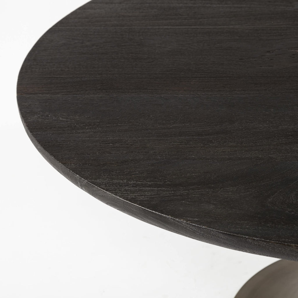 HomeRoots 54' Round Brown Solid Wood Top with Gold Metal Base Dining Table