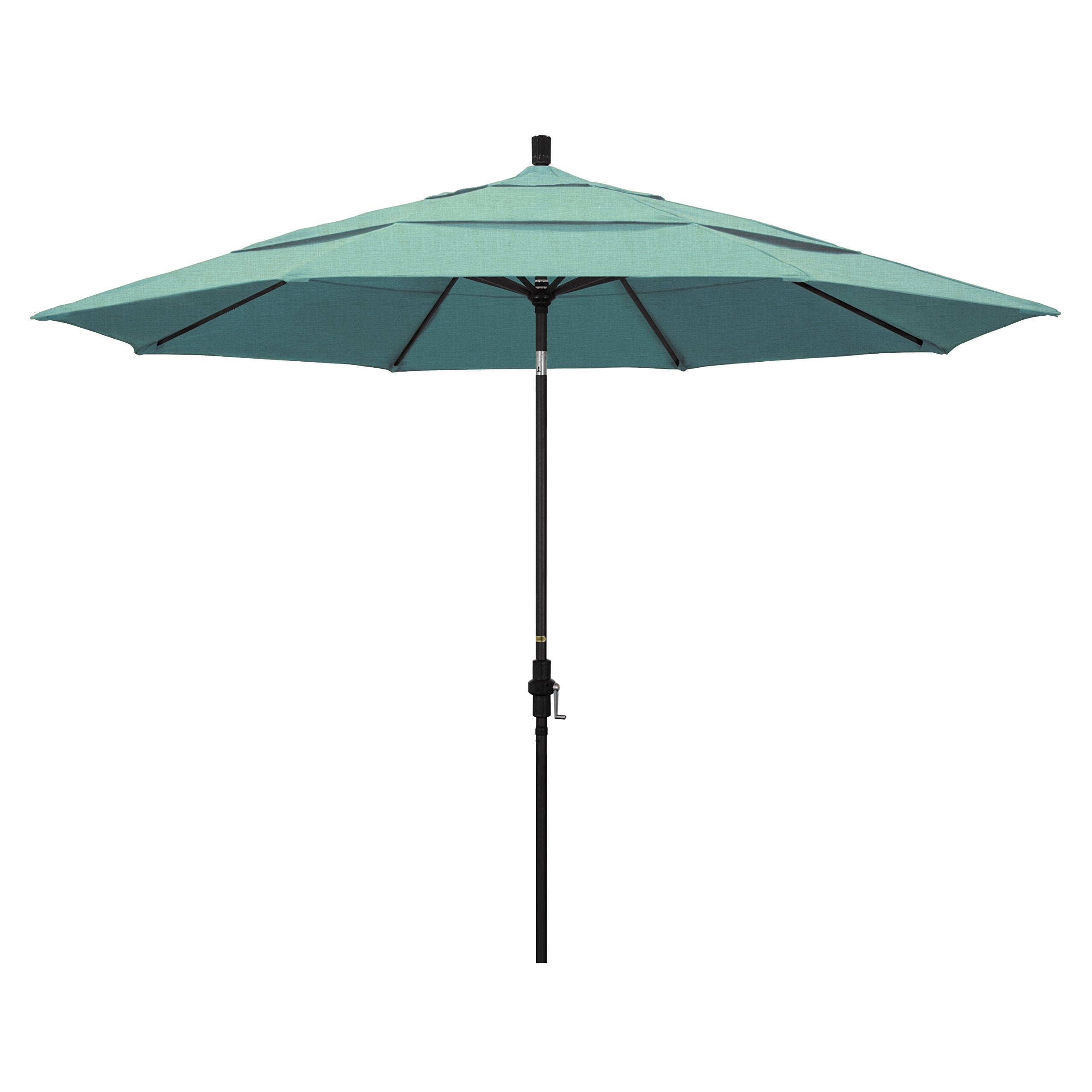California Umbrella 11' Round Aluminum Market Umbrella, Crank Lift, Collar Tilt, Black Pole, Sunbrella Spectrum Mist