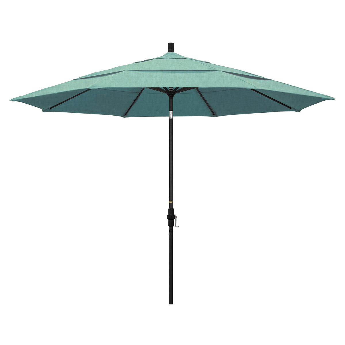 California Umbrella 11' Round Aluminum Market Umbrella, Crank Lift, Collar Tilt, Black Pole, Sunbrella Spectrum Mist