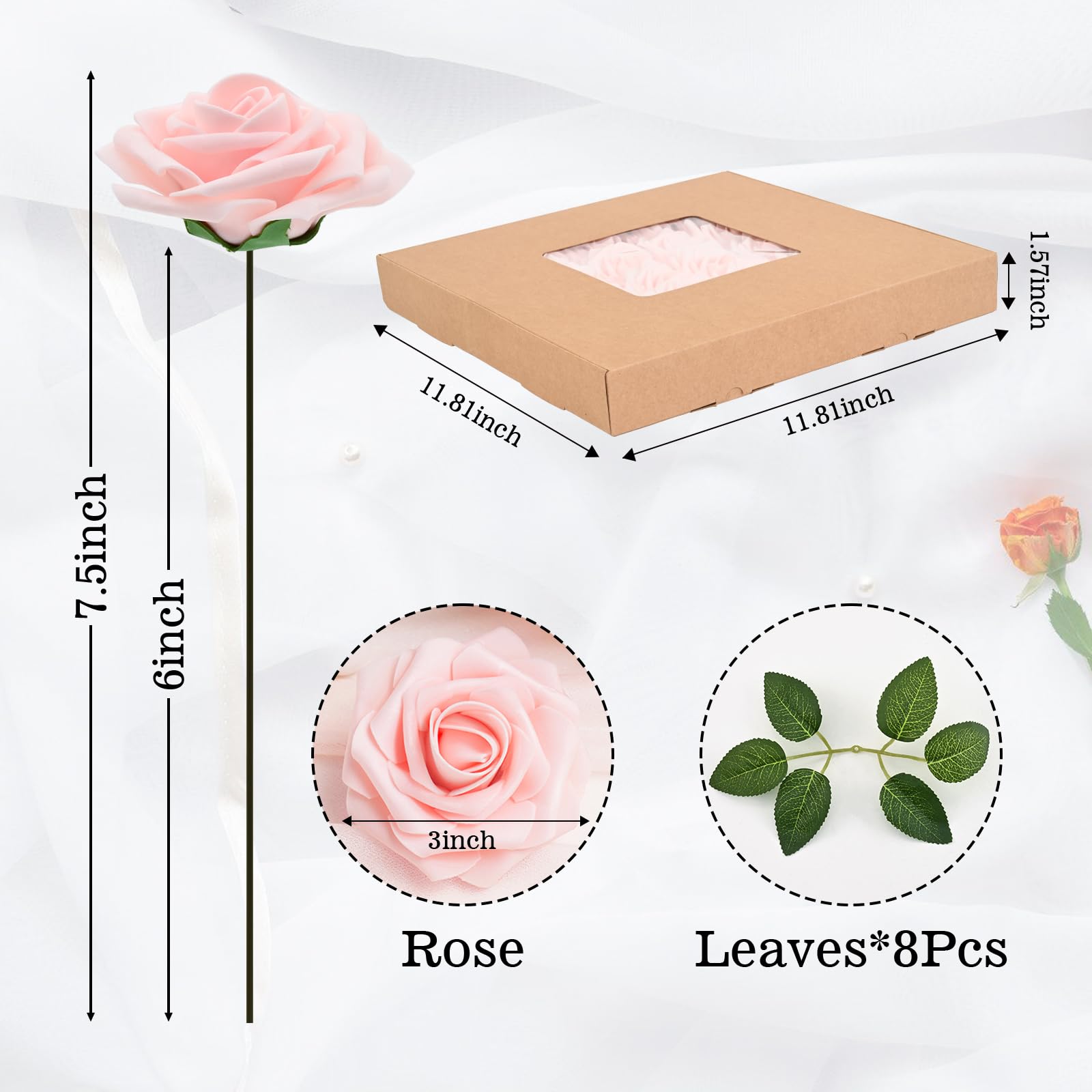 Bleum Cade 36Pcs Artificial Flowers Fake Roses With Stems, Pink Boxed Foam Roses For Diy Bouquets Centerpieces Wedding Party Arr